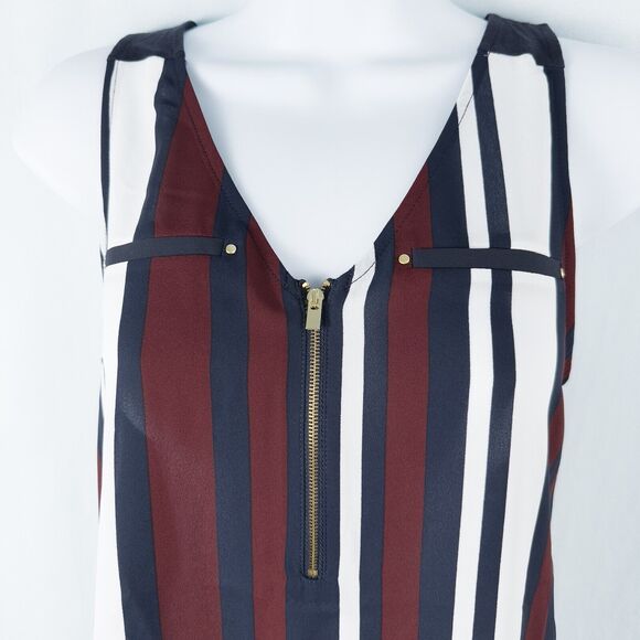 Express Striped Chiffon Front Sleeveless Blouse Womens XS Sheer Preppy Nautical - Picture 6 of 15